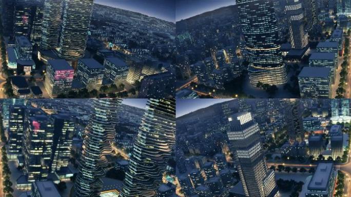 3D未来城市 虚拟城市 车流线 流光城市