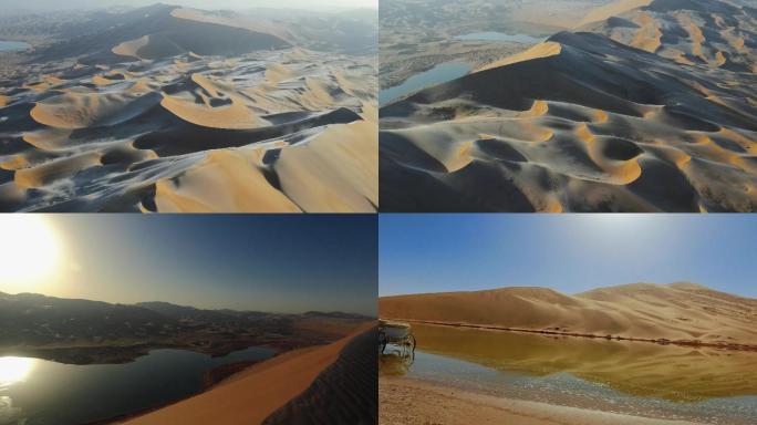 4K巴丹吉林沙漠无人区湖泊越野车队素材