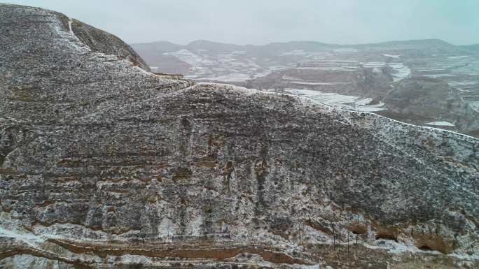 冬天雪后的黄土高原及村庄航拍F