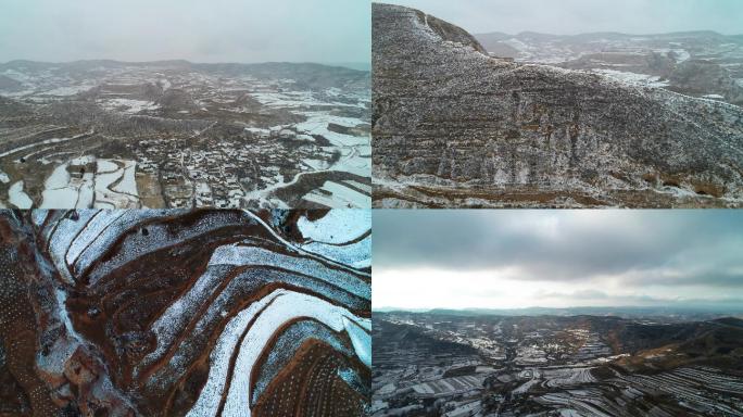 冬天雪后的黄土高原及村庄航拍F