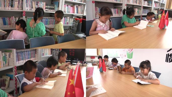 农村小学孩子在阅览室看书