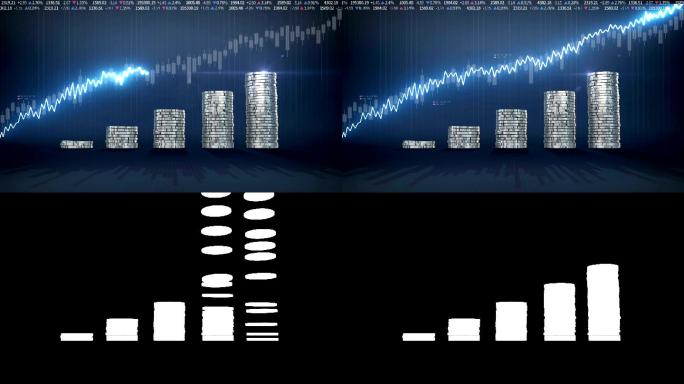 堆积如山的金币趋势图通道视频素材
