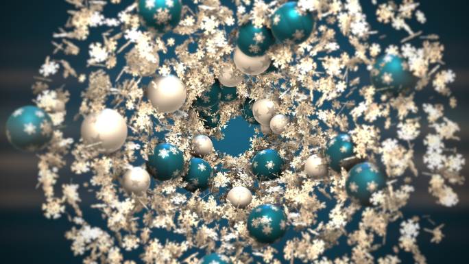 蓝色和银色的圣诞装饰品和雪花。