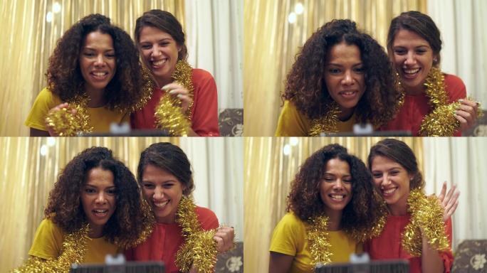 视频通话的女子有色人种闺蜜姐妹庆祝活动