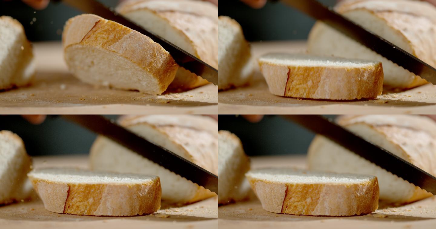 切面包慢动作美食广告空镜