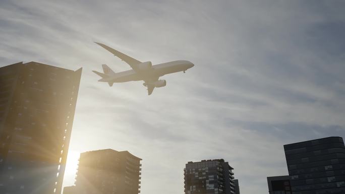 4K飞机空中飞过楼顶