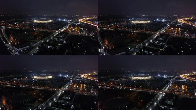 夜间莫斯科卢日尼基体育场鸟瞰图