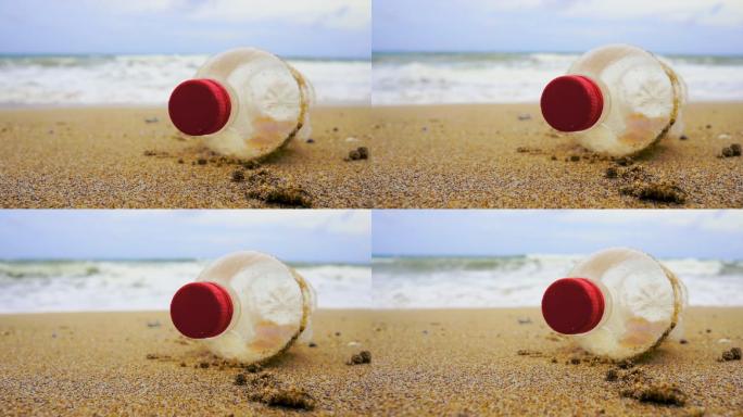 海滩上的废弃塑料瓶