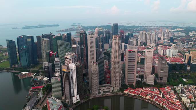 新加坡地标性金融商业区鸟瞰图