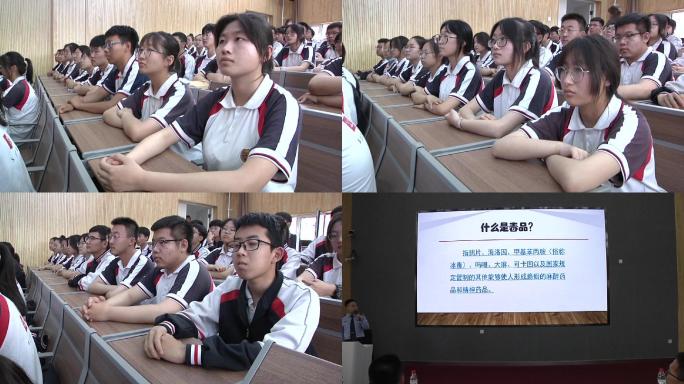 禁毒宣传进校园警官给中学生讲课