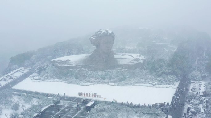 湖南长沙橘子洲毛泽东128岁诞辰雪景航拍