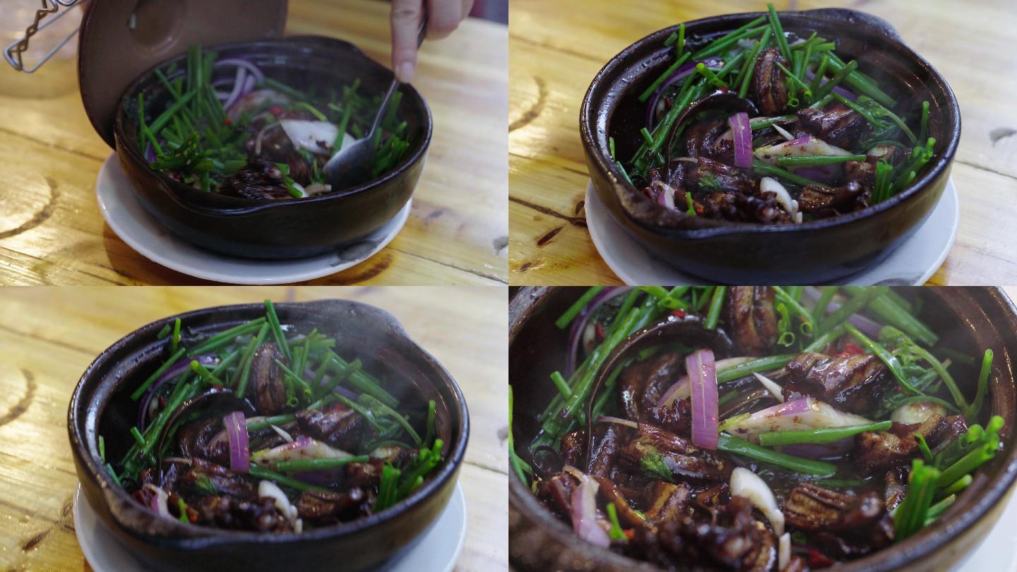 一锅美味的经典粤菜啫啫煲，黄鳝啫啫煲