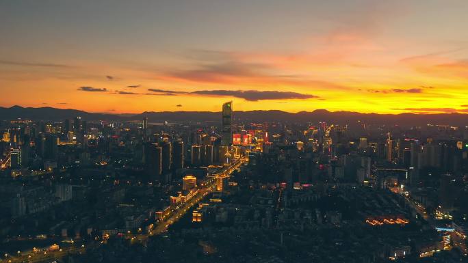 昆明城市日落全景