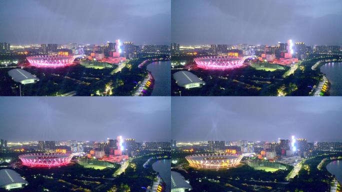 广东佛山城市景观灯光秀航拍大景全景地标