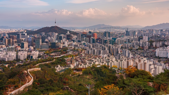 首尔市中心天际线首都风光航拍俯瞰全景大景