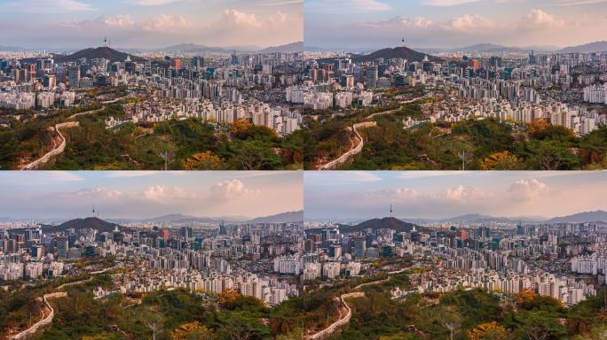 首尔市中心天际线首都风光航拍俯瞰全景大景