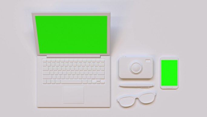 平面布置场景白色计算机绿色屏幕
