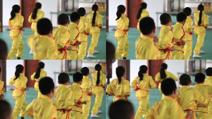 中国功夫孩子学生练习传统武术原素材