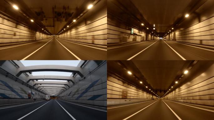 隧道中行驶的汽车交通前行旅途