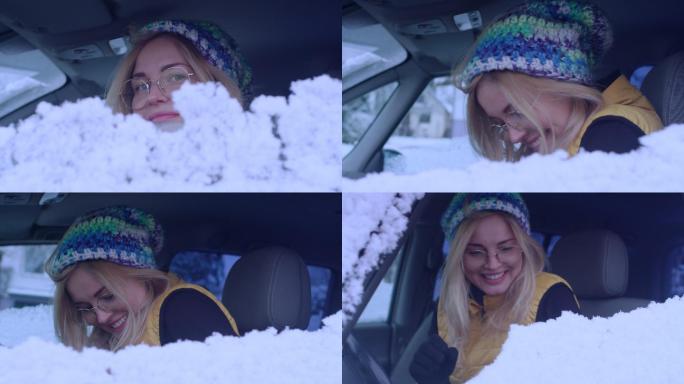 冬季女司机游客遮盖旅行