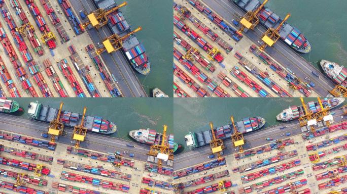 工业港的集装箱船海港货场自动化码头货船停