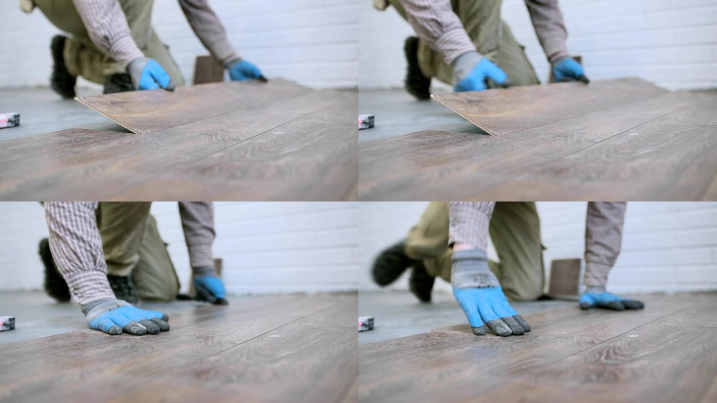 安装棕色强化木地板。