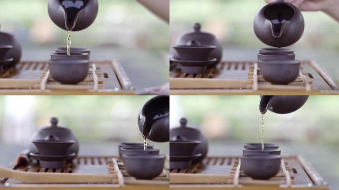 茶艺文化倒茶品茶喝茶特写茶具慢动作高清