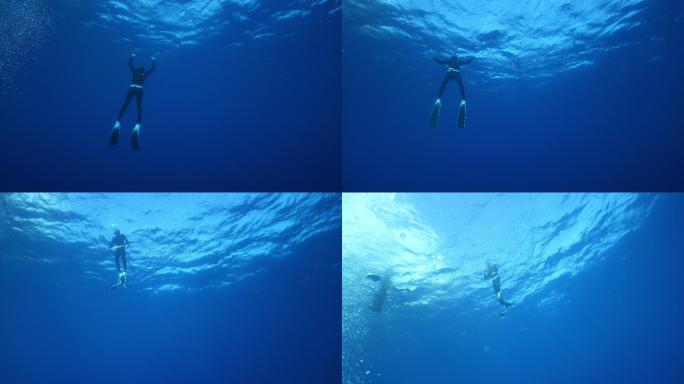 潜水员在潜水实拍视频深海探险海底水域