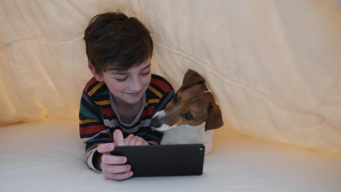 男孩和小狗一起玩视频素材
