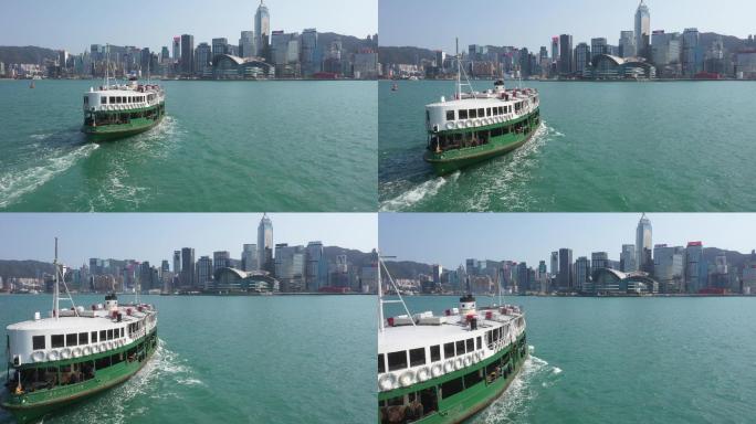 香港维多利亚港天际线及渡轮