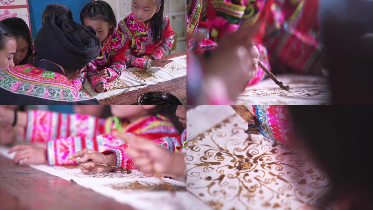苗族女性学习传统手工蜡染民族传承A023