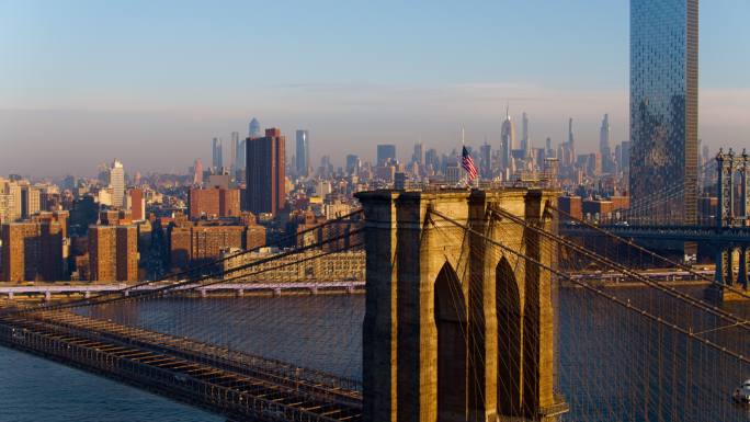 曼哈顿大桥风景城市延时航拍曼哈顿航拍旅游