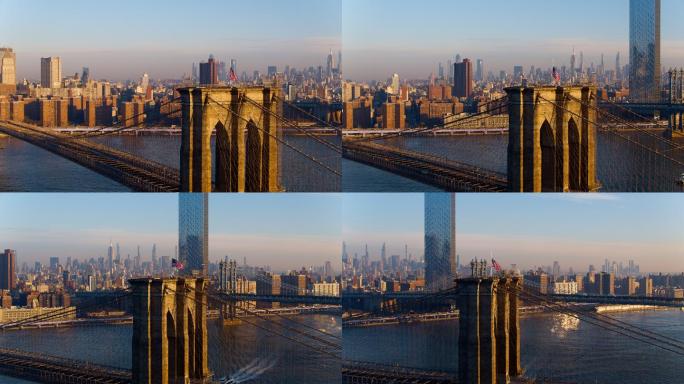 曼哈顿大桥风景城市延时航拍曼哈顿航拍旅游