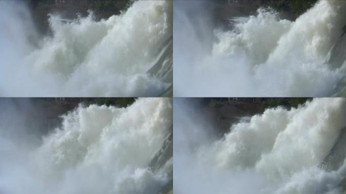 巨大的瀑布水电站开闸放水时代浪潮汹涌澎湃