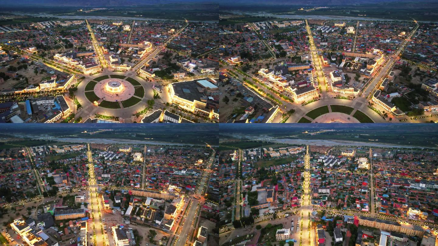 新疆伊犁特克斯八卦城夜景航拍视频