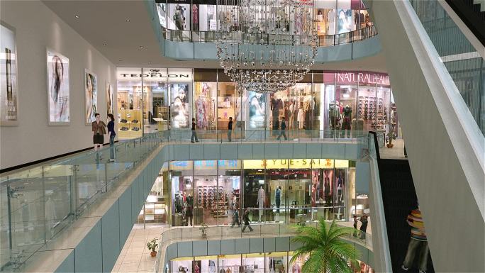 商场 商业 繁华 三维漫游 自动扶梯