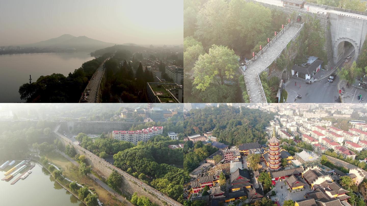 南京清晨鸡鸣寺明城墙市区天际线4K