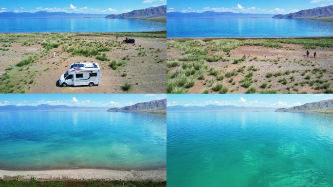 新疆赛里木湖高原雪山房车旅行航拍