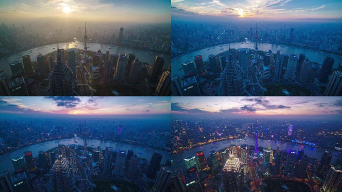 上海商业区昼夜延时鸟瞰图