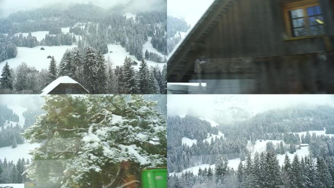 车窗外的下雪风景宣传片实拍视频素材