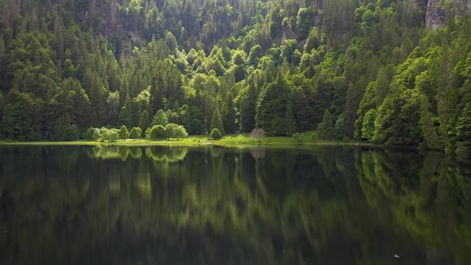 高山湖泊和绿色森林