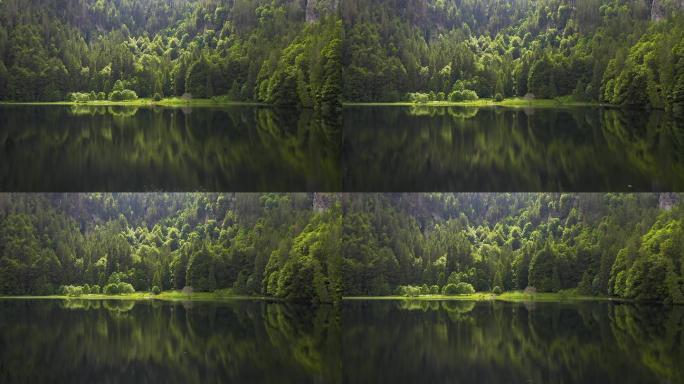 高山湖泊和绿色森林