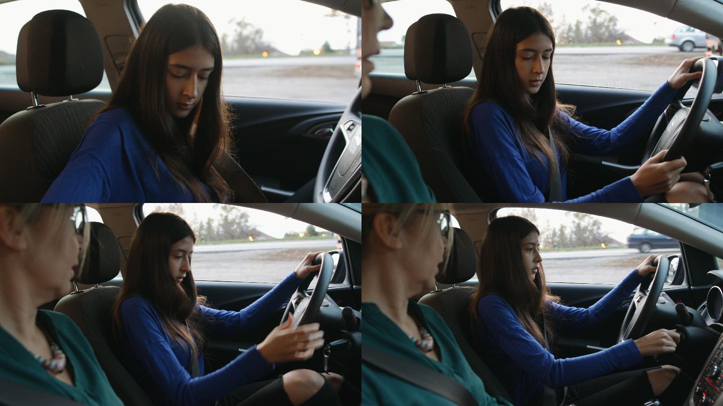 少女学开车驾驶开车方向盘定位行驶导航出行