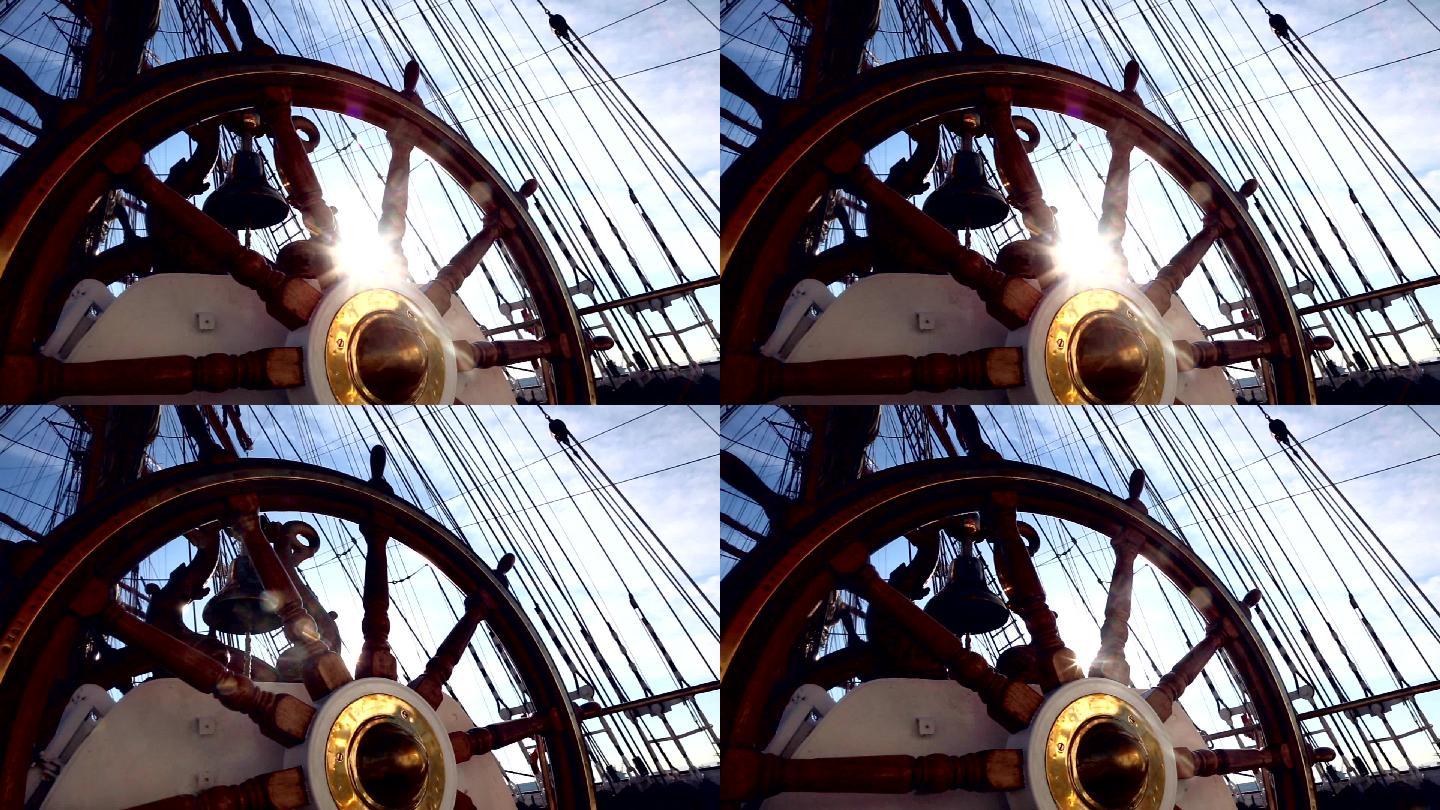船舵特写镜头大航海时代古代轮船船舵