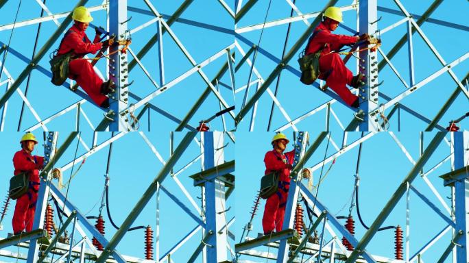 高压线检修工输电塔电工高空带电检修脱硫塔