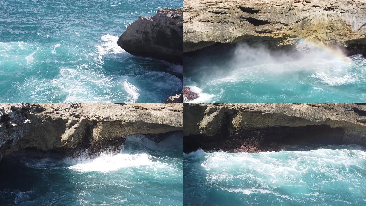 巴厘岛海浪拍打岩石