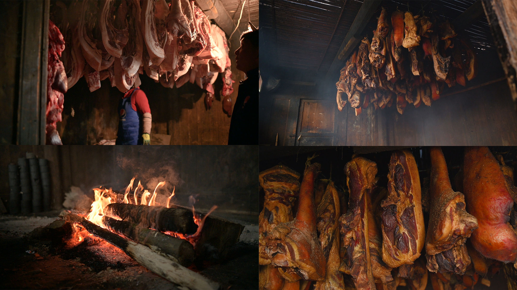 原生态农家柴火烟熏腊肉制作