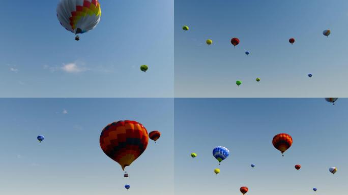 蓝天白云热气球升空