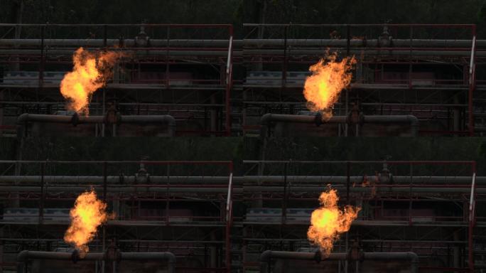 天然气管道泄漏引发火灾的超慢镜头。