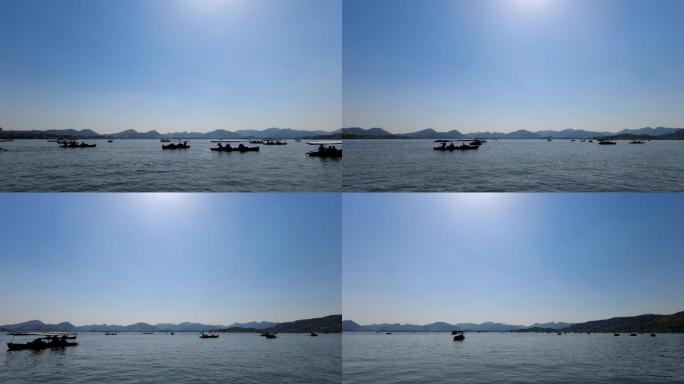 杭州西湖晴天船舶来往高清延时摄影